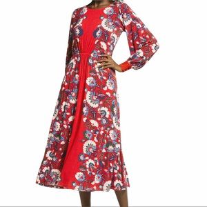 Boden Zoe Red Floral Poinsettia Midi Dress